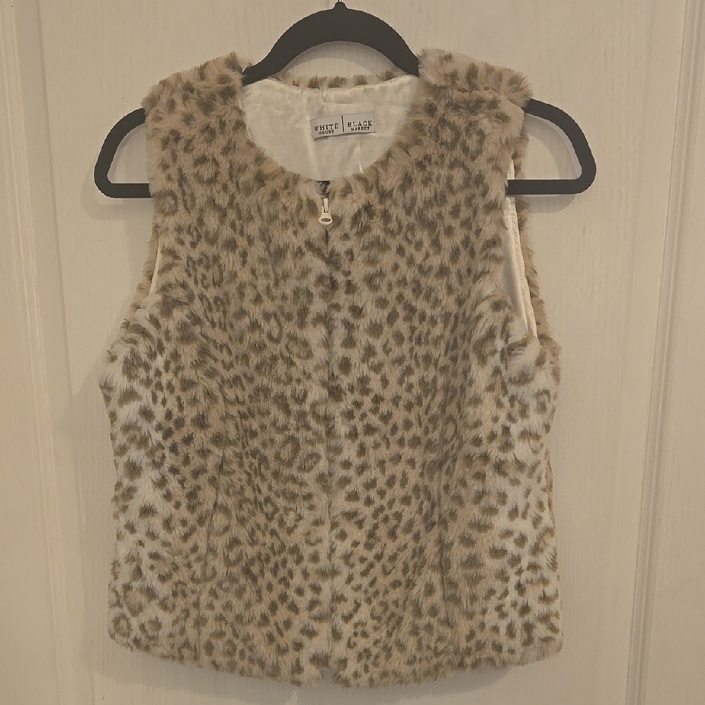 White House Black Market Faux Fur Leopard Print Vest